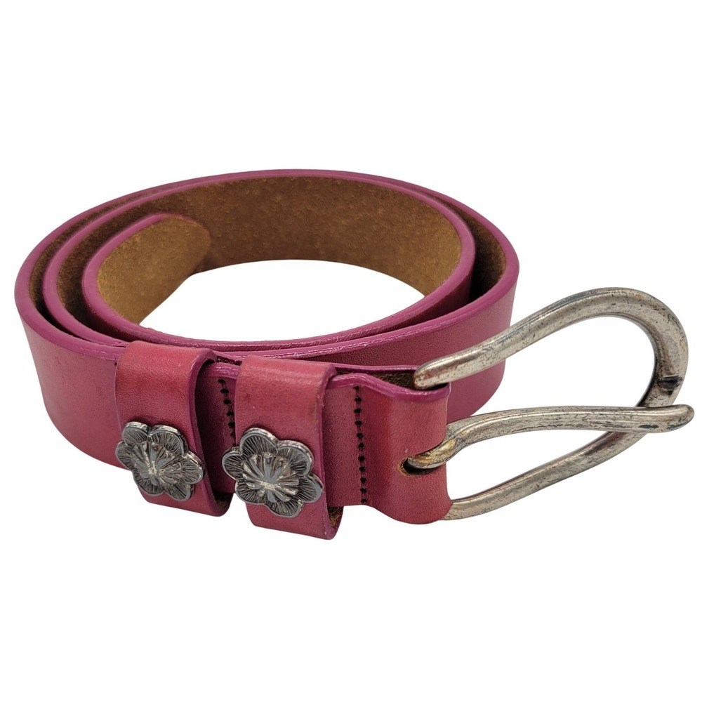Brighton Womens Magenta Pink Leather Belt Floral Silver Concho L49623 Size Large